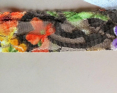 Brown, Orange, Green And Lilac Purple Floral Net Lace Trim Ribbon 30mm wide - 200317L25